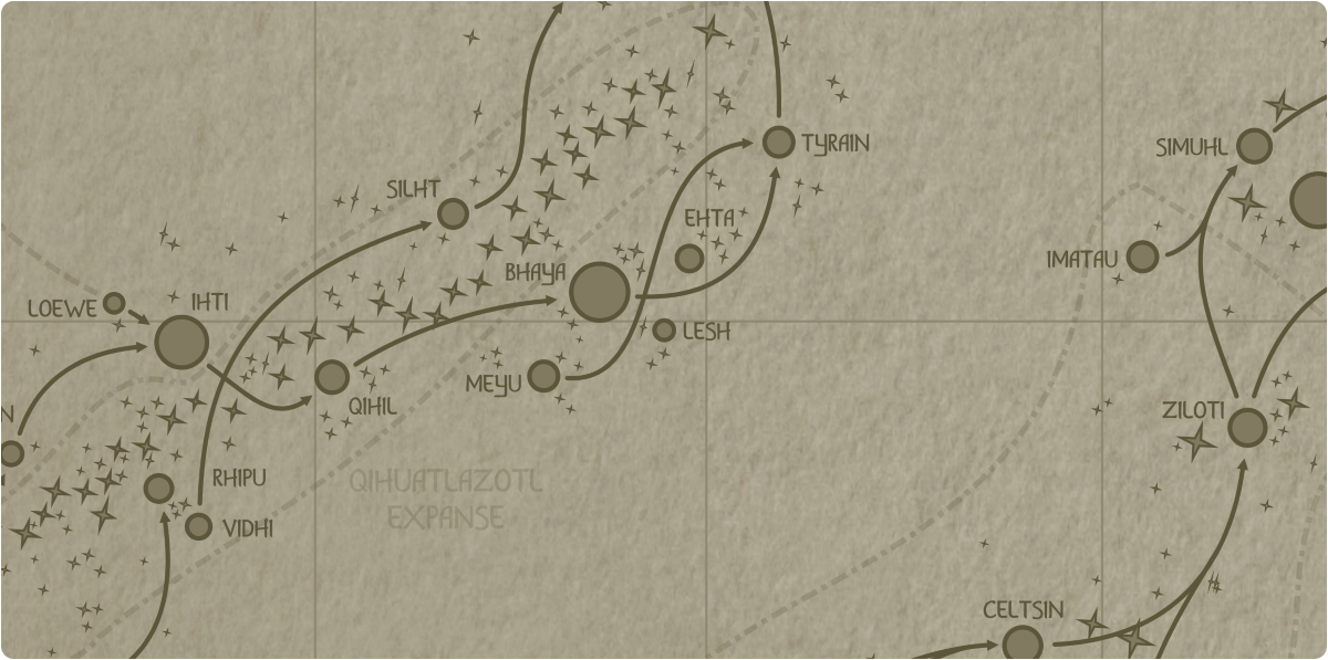 A paper map of the region surrounding the Lesh star system A paper map of the region surrounding the Lesh star system