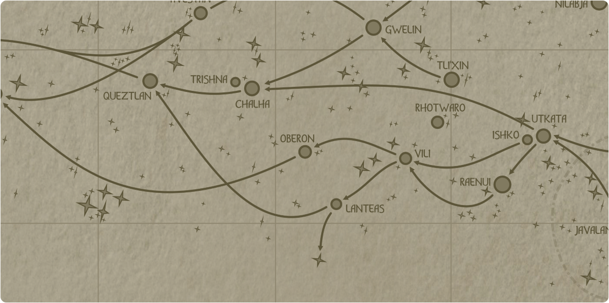 A paper map of the region surrounding the Oberon star system A paper map of the region surrounding the Oberon star system
