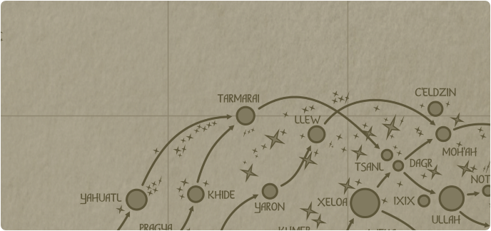 A paper map of the region surrounding the Tarmarai star system