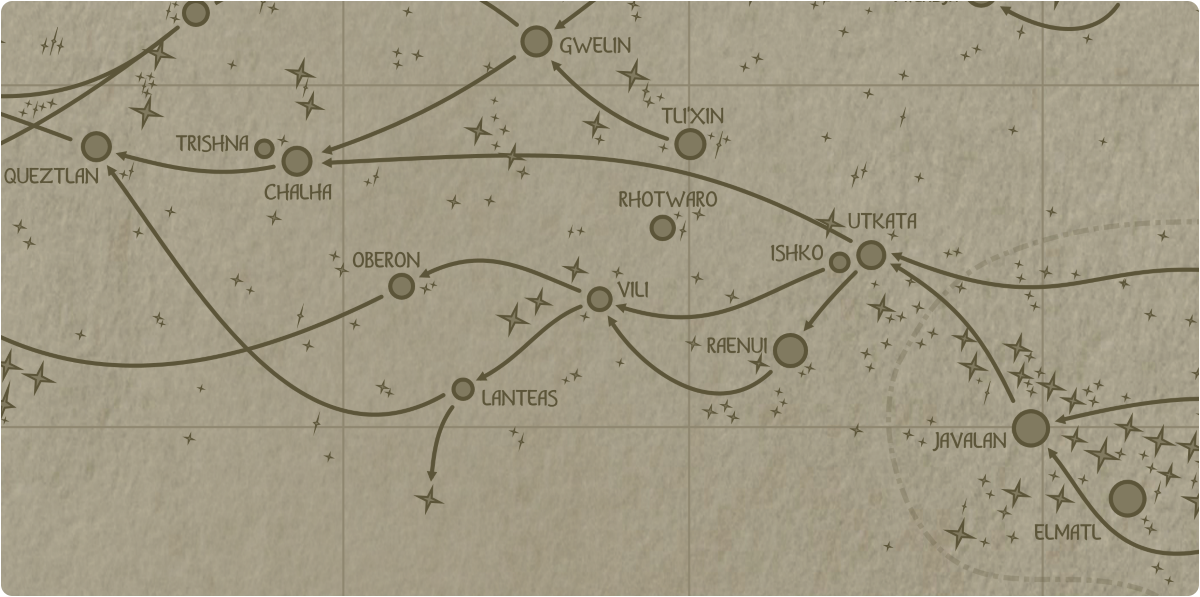 A paper map of the region surrounding the Vili star system A paper map of the region surrounding the Vili star system