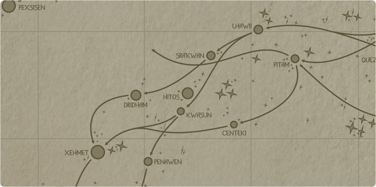 A paper map of the region surrounding the Hitos star system A paper map of the region surrounding the Hitos star system