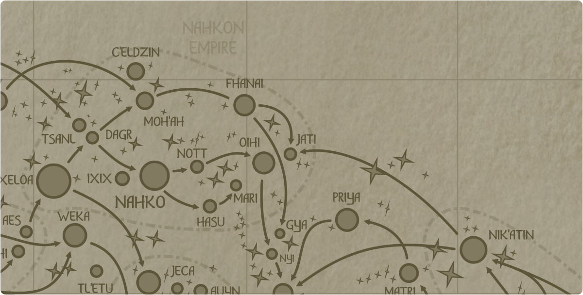 A paper map of the region surrounding the Jati star system A paper map of the region surrounding the Jati star system