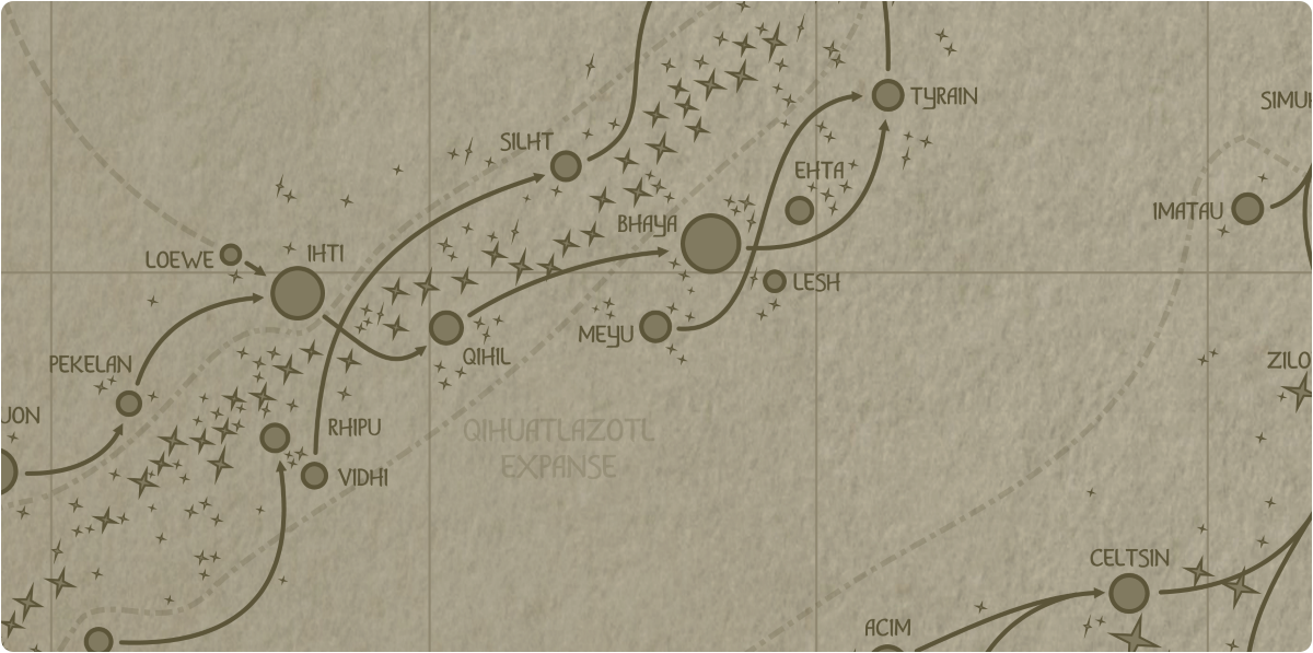 A paper map of the region surrounding the Meyu star system A paper map of the region surrounding the Meyu star system