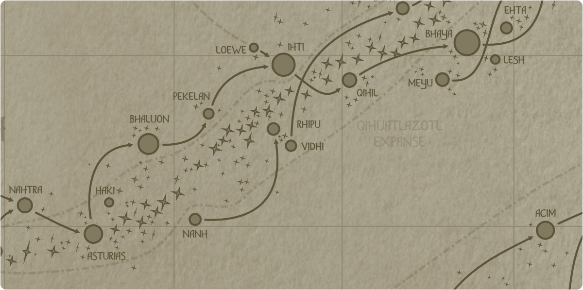 A paper map of the region surrounding the Vidhi star system A paper map of the region surrounding the Vidhi star system