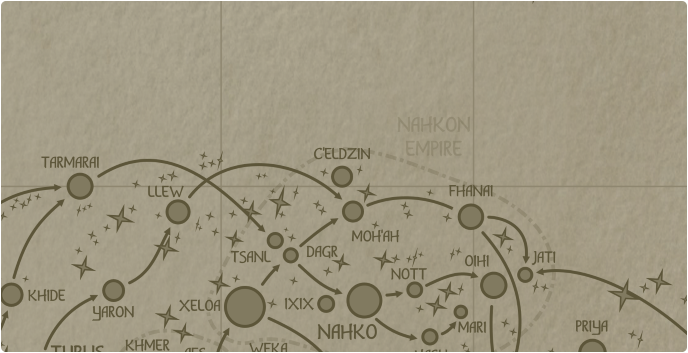 A paper map of the region surrounding the C'eldzin star system A paper map of the region surrounding the C'eldzin star system