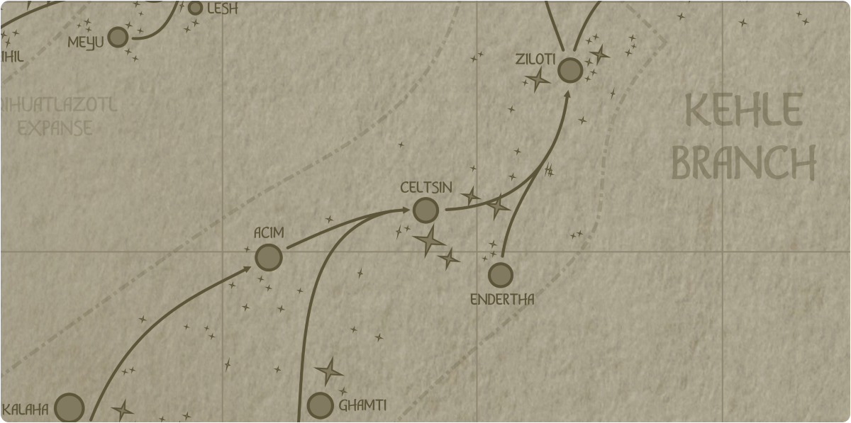 A paper map of the region surrounding the Celtsin star system A paper map of the region surrounding the Celtsin star system