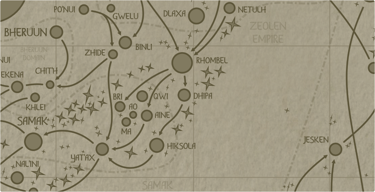 A paper map of the region surrounding the Dhipa star system A paper map of the region surrounding the Dhipa star system