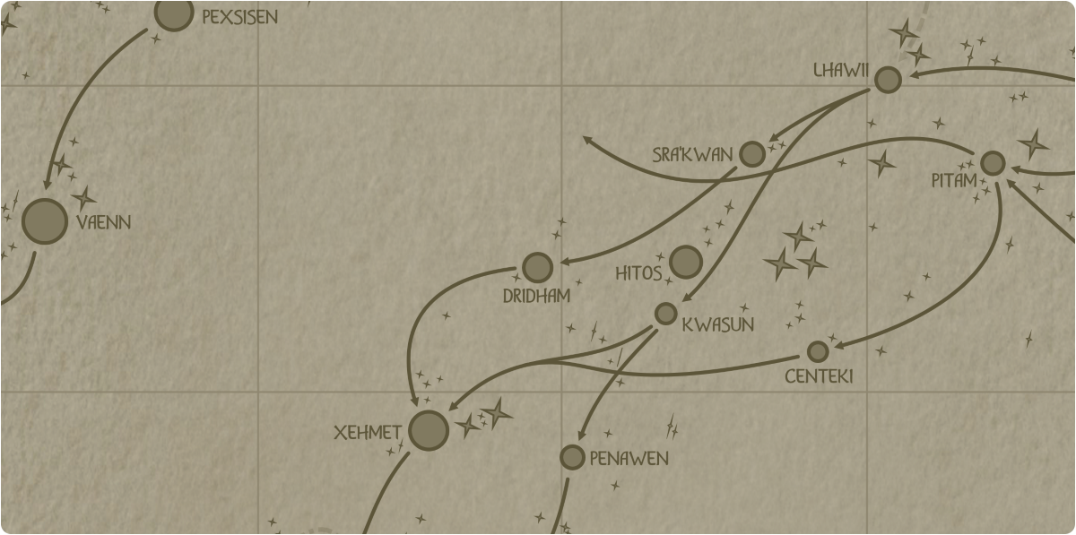 A paper map of the region surrounding the Dridham star system A paper map of the region surrounding the Dridham star system