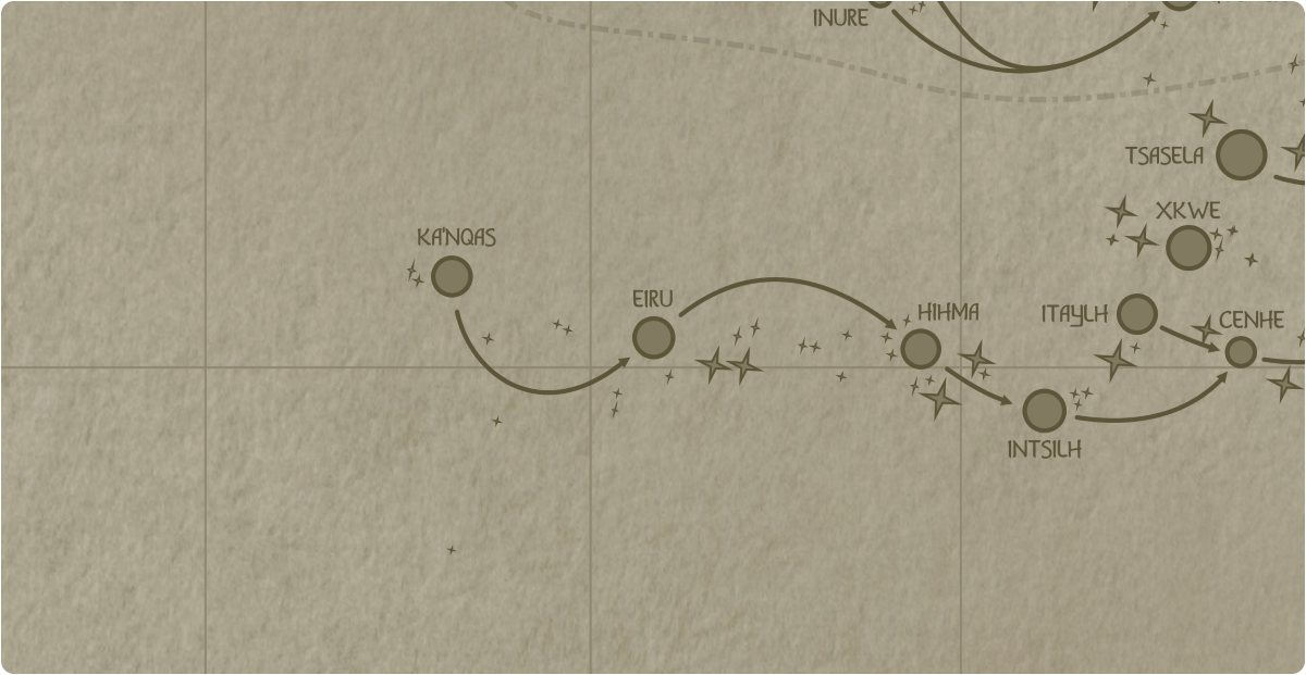 A paper map of the region surrounding the Eiru star system A paper map of the region surrounding the Eiru star system