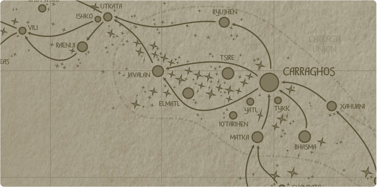 A paper map of the region surrounding the Elmatl star system A paper map of the region surrounding the Elmatl star system