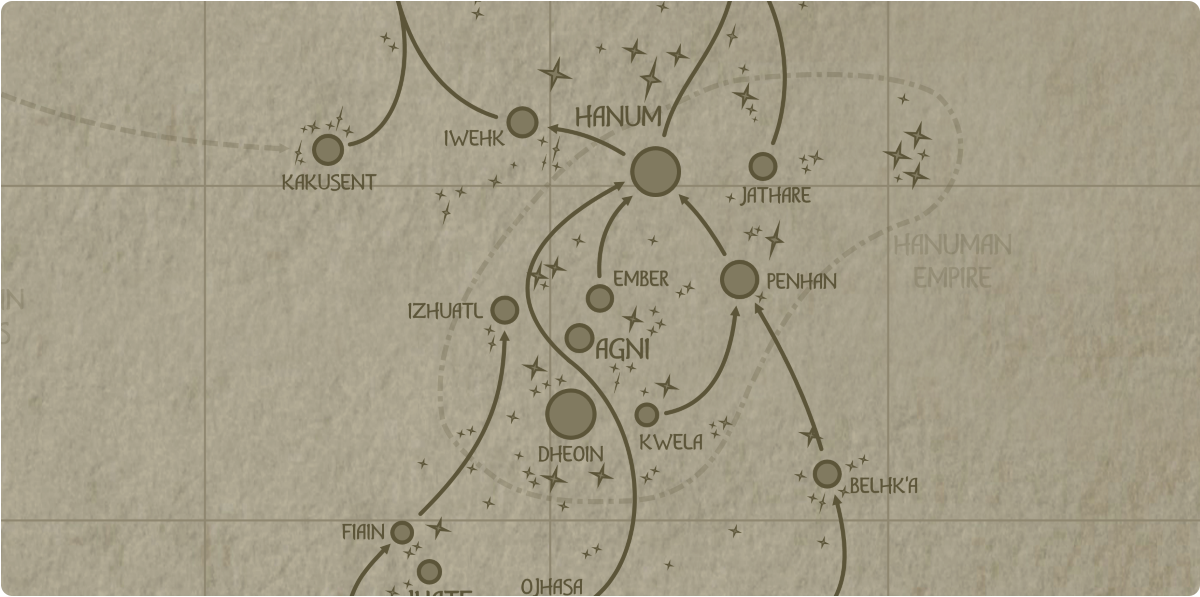 A paper map of the region surrounding the Ember star system A paper map of the region surrounding the Ember star system