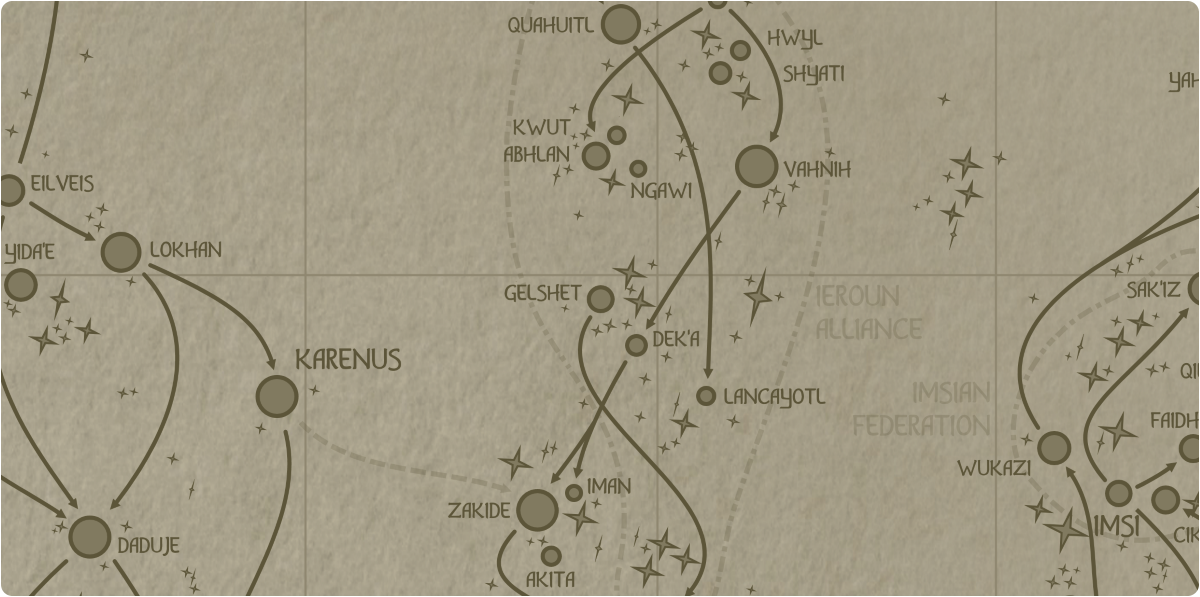 A paper map of the region surrounding the Gelshet star system A paper map of the region surrounding the Gelshet star system