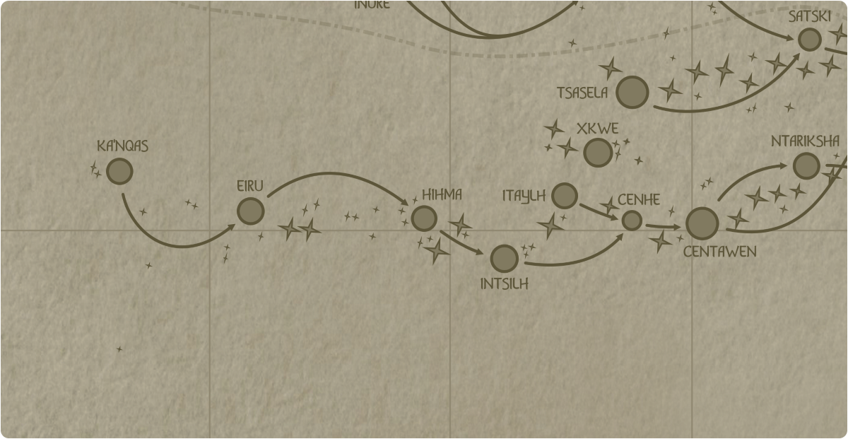 A paper map of the region surrounding the Hihma star system A paper map of the region surrounding the Hihma star system