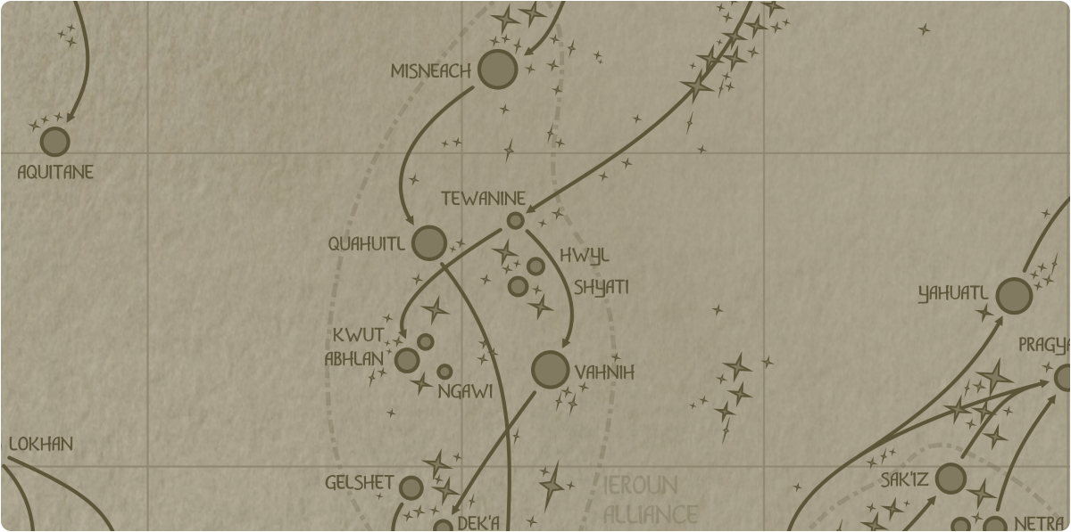 A paper map of the region surrounding the Hwyl star system A paper map of the region surrounding the Hwyl star system