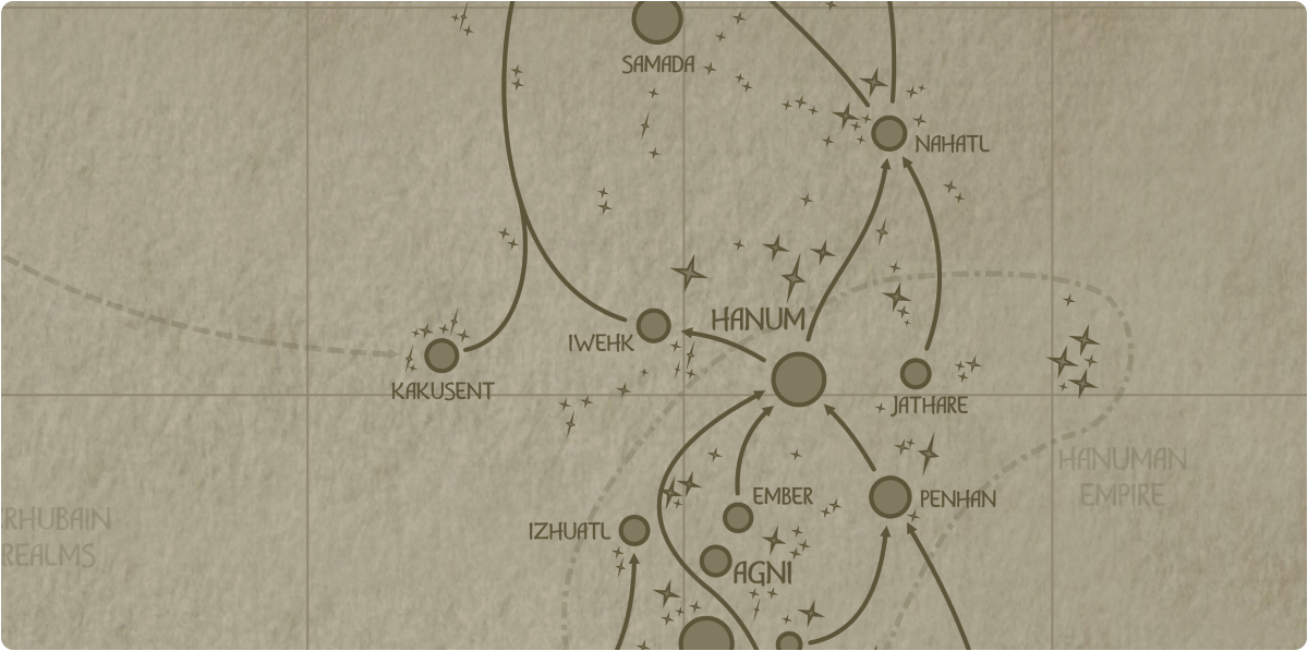 A paper map of the region surrounding the Iwehk star system A paper map of the region surrounding the Iwehk star system