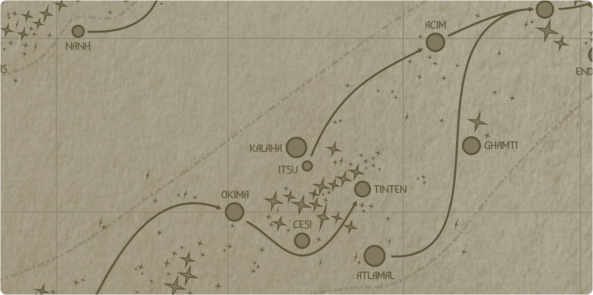 A paper map of the region surrounding the Kalaha star system A paper map of the region surrounding the Kalaha star system