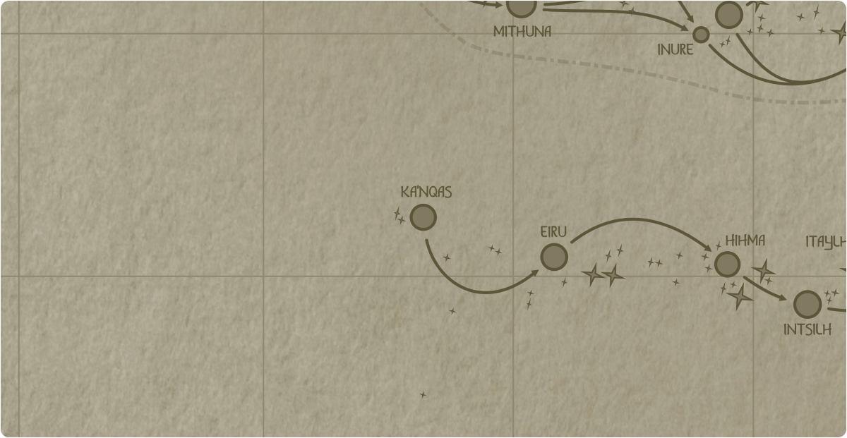 A paper map of the region surrounding the Ka'nqas star system A paper map of the region surrounding the Ka'nqas star system