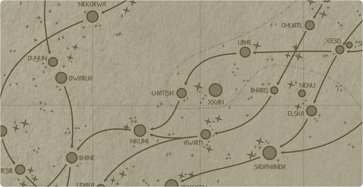 A paper map of the region surrounding the Lhatish star system A paper map of the region surrounding the Lhatish star system