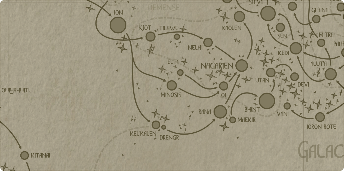 A paper map of the region surrounding the Minosis star system A paper map of the region surrounding the Minosis star system