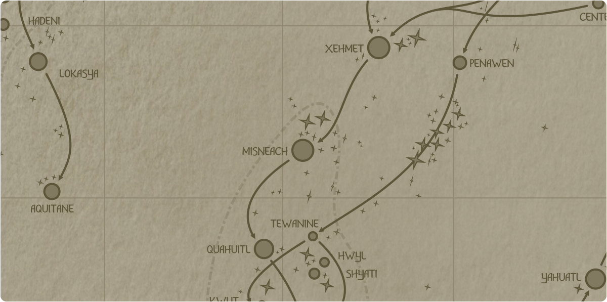 A paper map of the region surrounding the Misneach star system A paper map of the region surrounding the Misneach star system
