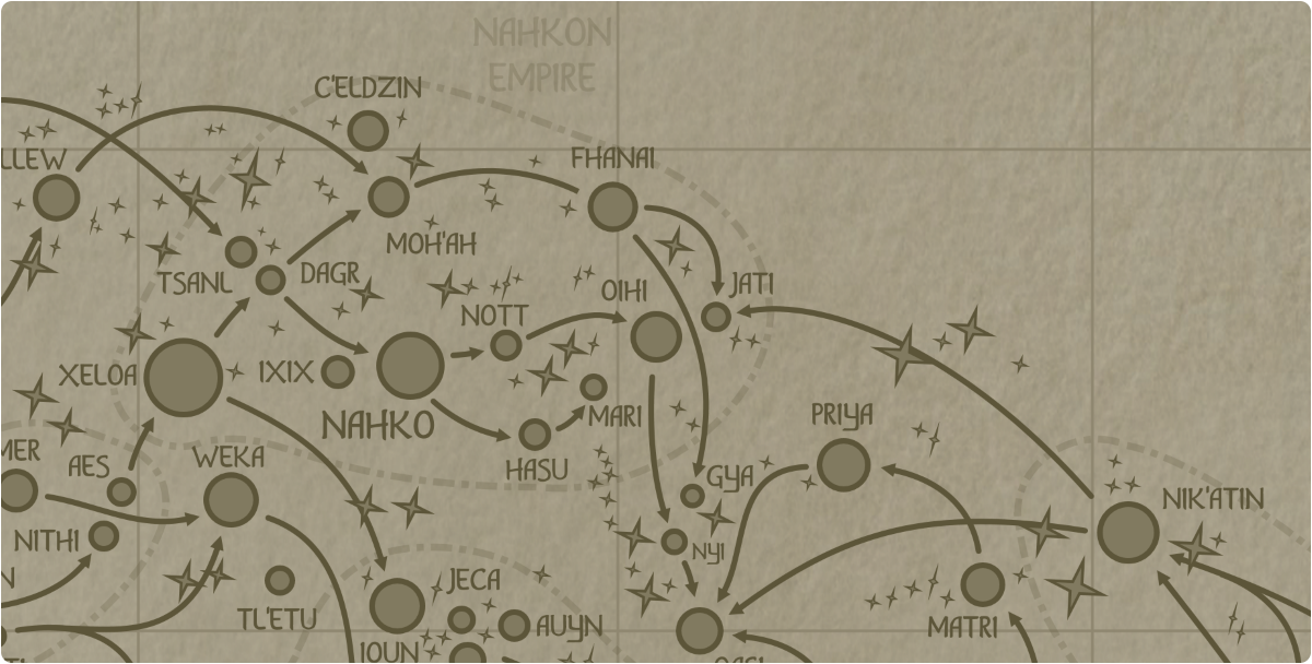 A paper map of the region surrounding the Oihi star system A paper map of the region surrounding the Oihi star system