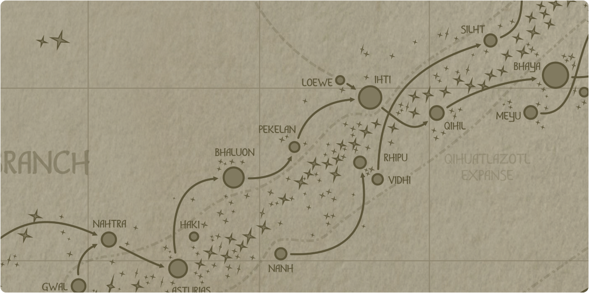 A paper map of the region surrounding the Pekelan star system A paper map of the region surrounding the Pekelan star system