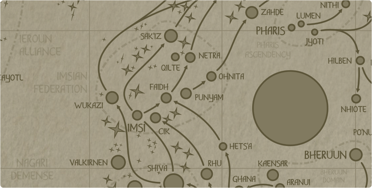 A paper map of the region surrounding the Punyam star system A paper map of the region surrounding the Punyam star system