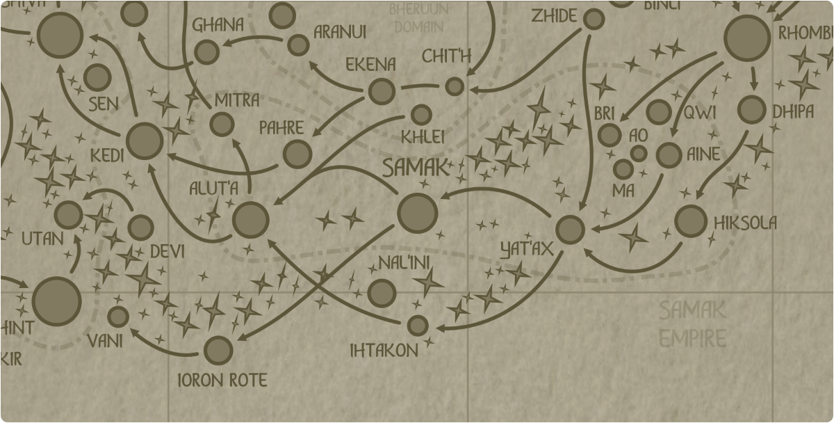 A paper map of the region surrounding the Samak star system A paper map of the region surrounding the Samak star system