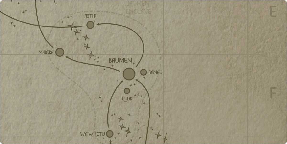 A paper map of the region surrounding the Samau star system A paper map of the region surrounding the Samau star system