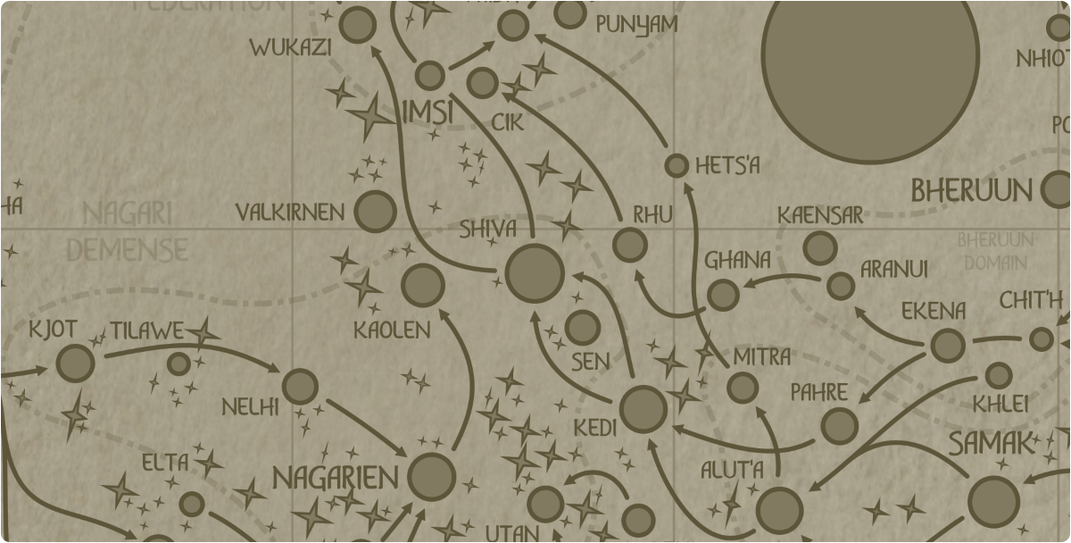 A paper map of the region surrounding the Shiva star system A paper map of the region surrounding the Shiva star system