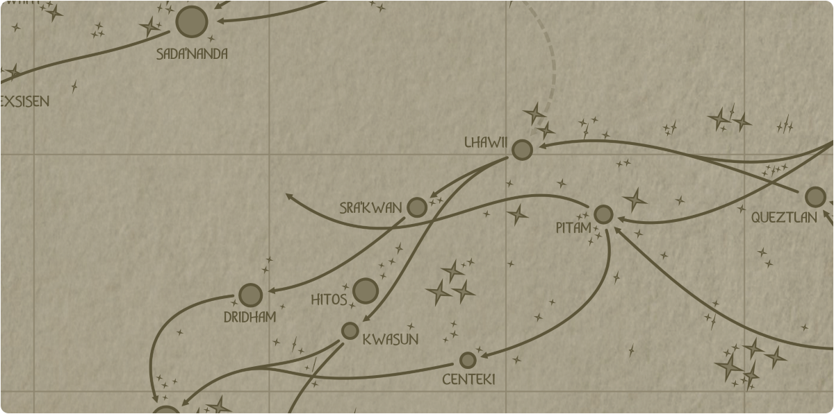 A paper map of the region surrounding the Sra'kwan star system A paper map of the region surrounding the Sra'kwan star system