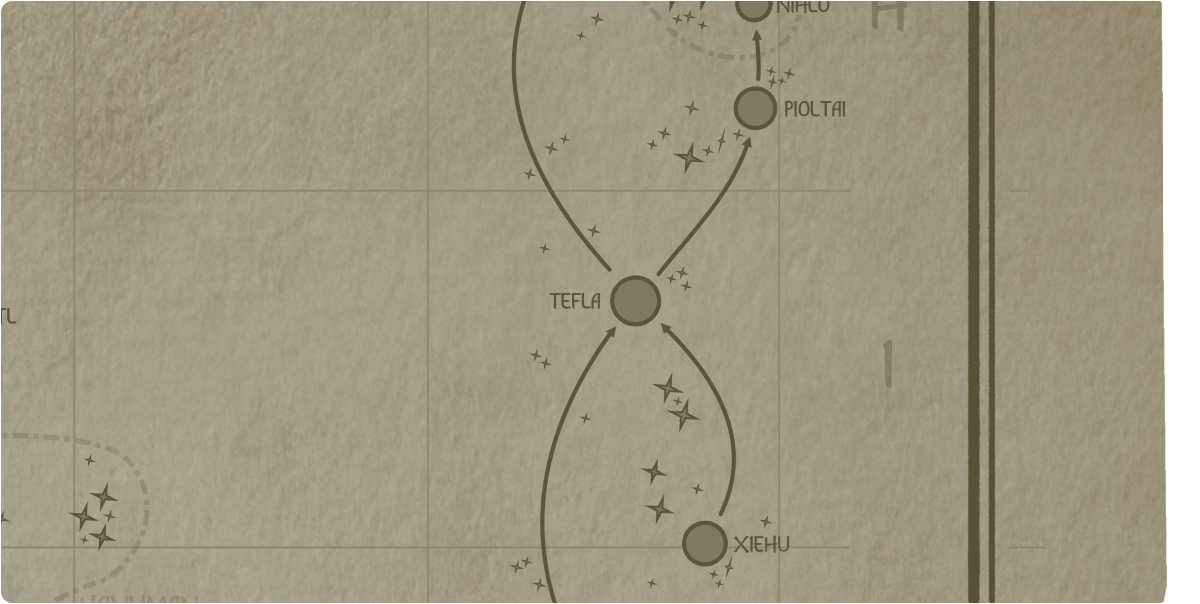 A paper map of the region surrounding the Tefla star system A paper map of the region surrounding the Tefla star system