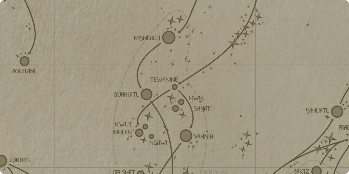 A paper map of the region surrounding the Tewanine star system A paper map of the region surrounding the Tewanine star system