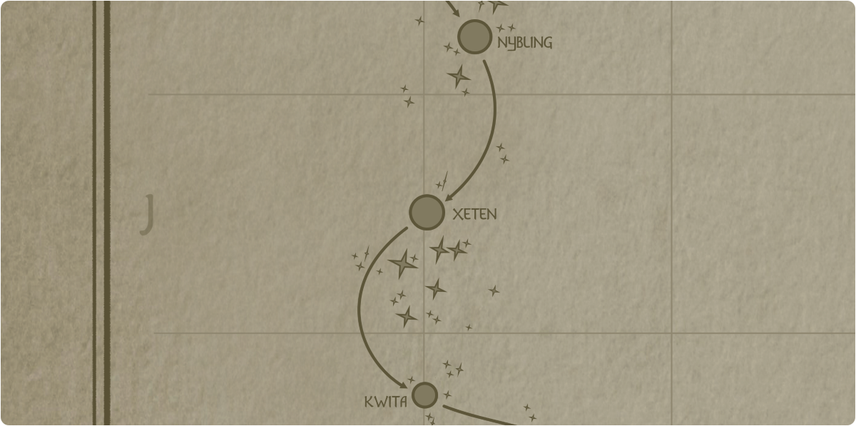 A paper map of the region surrounding the Xeten star system A paper map of the region surrounding the Xeten star system