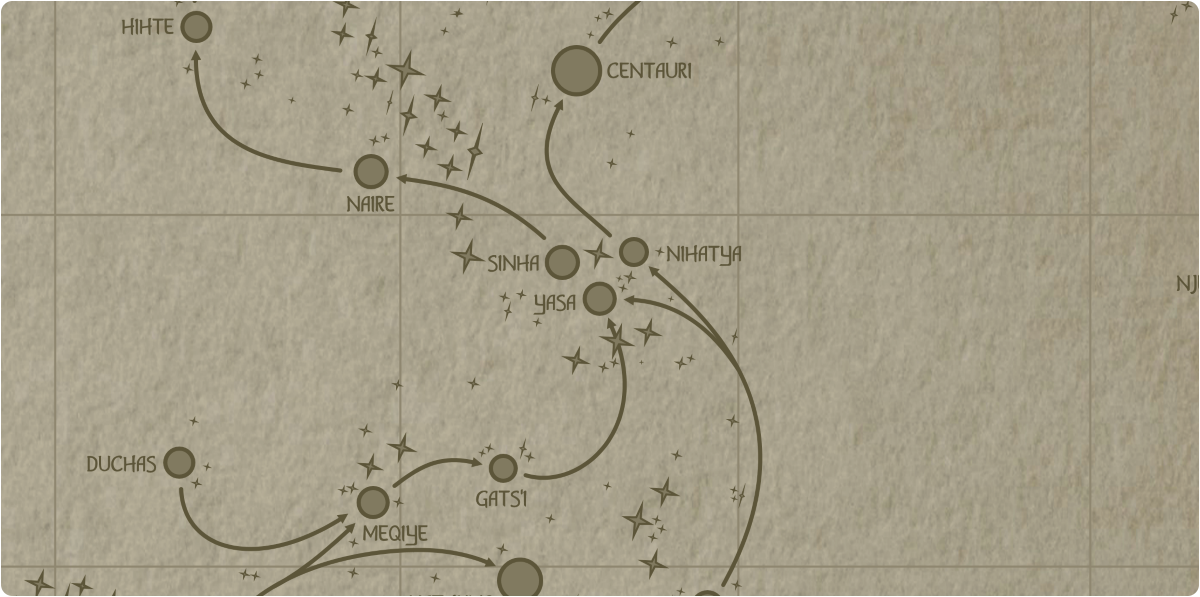 A paper map of the region surrounding the Yasa star system A paper map of the region surrounding the Yasa star system