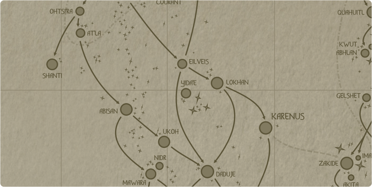 A paper map of the region surrounding the Yida'e star system A paper map of the region surrounding the Yida'e star system