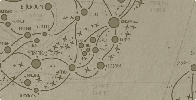 A paper map of the region surrounding the Aine star system A paper map of the region surrounding the Aine star system