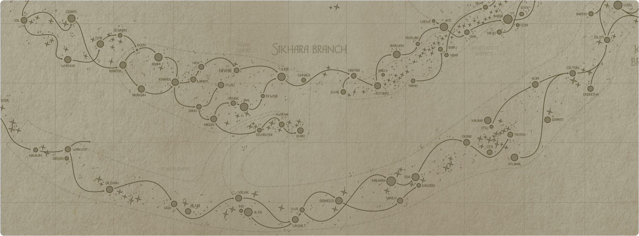 A paper style map that outlines the boundaries of the Alyaen Empire A paper style map that outlines the boundaries of the Alyaen Empire