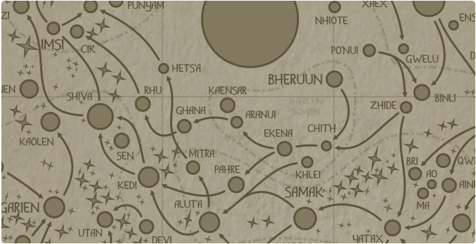 A paper map of the region surrounding the Aranui star system A paper map of the region surrounding the Aranui star system
