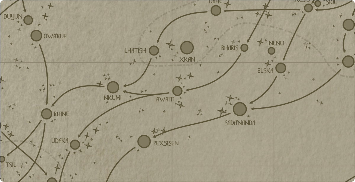 A paper map of the region surrounding the Awaiti star system A paper map of the region surrounding the Awaiti star system