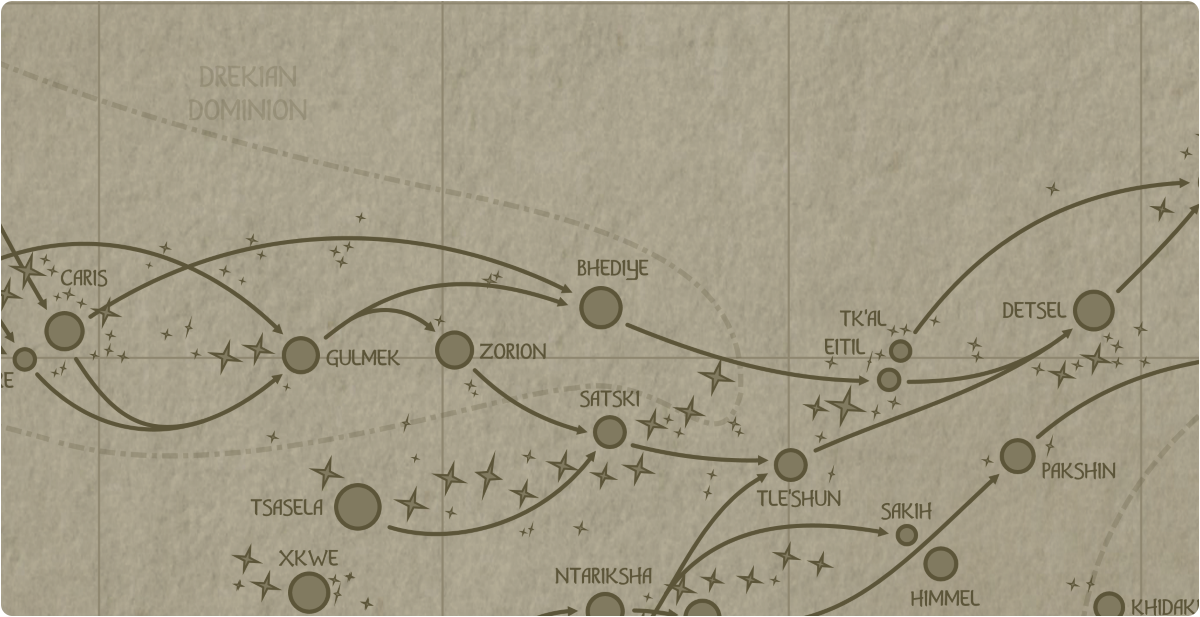 A paper map of the region surrounding the Bhediye star system A paper map of the region surrounding the Bhediye star system