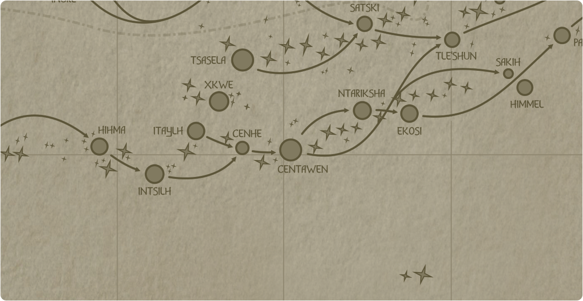 A paper map of the region surrounding the Centawen star system A paper map of the region surrounding the Centawen star system