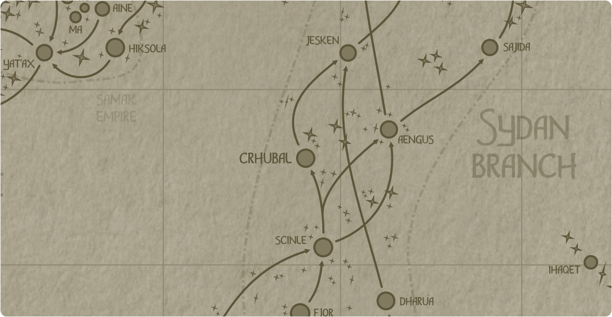 A paper map of the region surrounding the Crhubal star system A paper map of the region surrounding the Crhubal star system