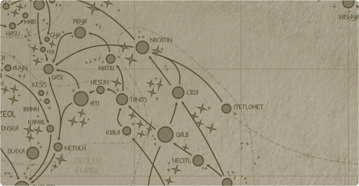 A paper map of the region surrounding the Croi star system A paper map of the region surrounding the Croi star system