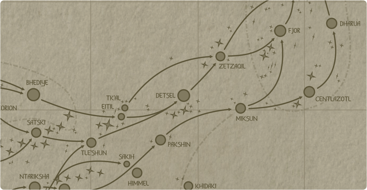 A paper map of the region surrounding the Detsel star system A paper map of the region surrounding the Detsel star system