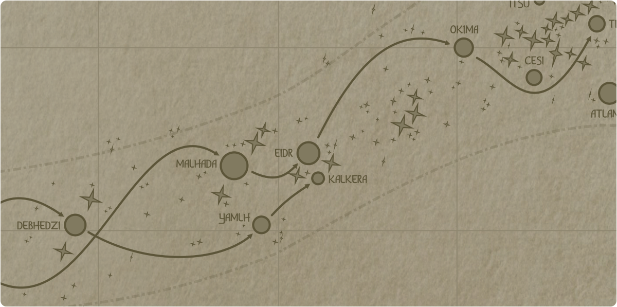 A paper map of the region surrounding the Eidr star system A paper map of the region surrounding the Eidr star system