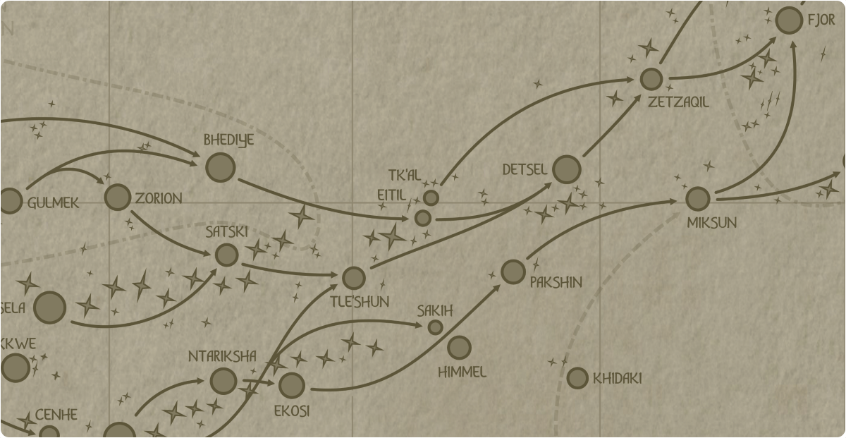 A paper map of the region surrounding the Eitil star system A paper map of the region surrounding the Eitil star system