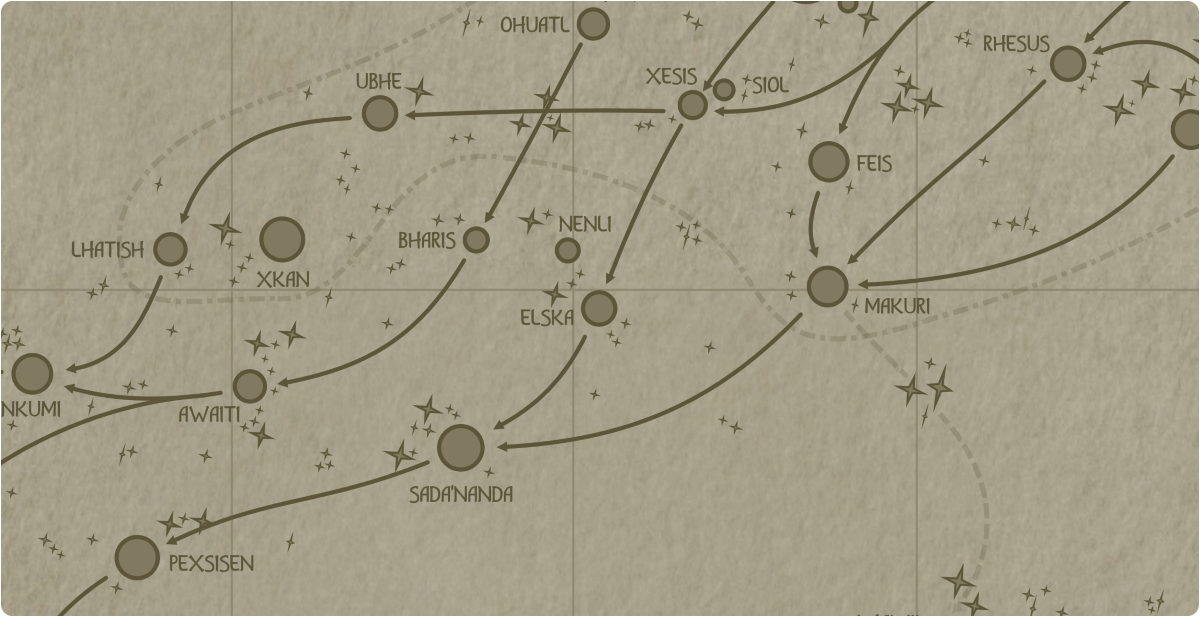 A paper map of the region surrounding the Elska star system A paper map of the region surrounding the Elska star system