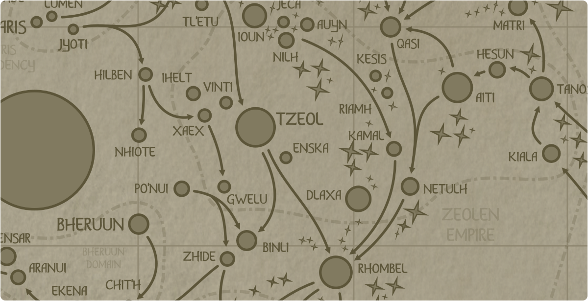 A paper map of the region surrounding the Enska star system A paper map of the region surrounding the Enska star system