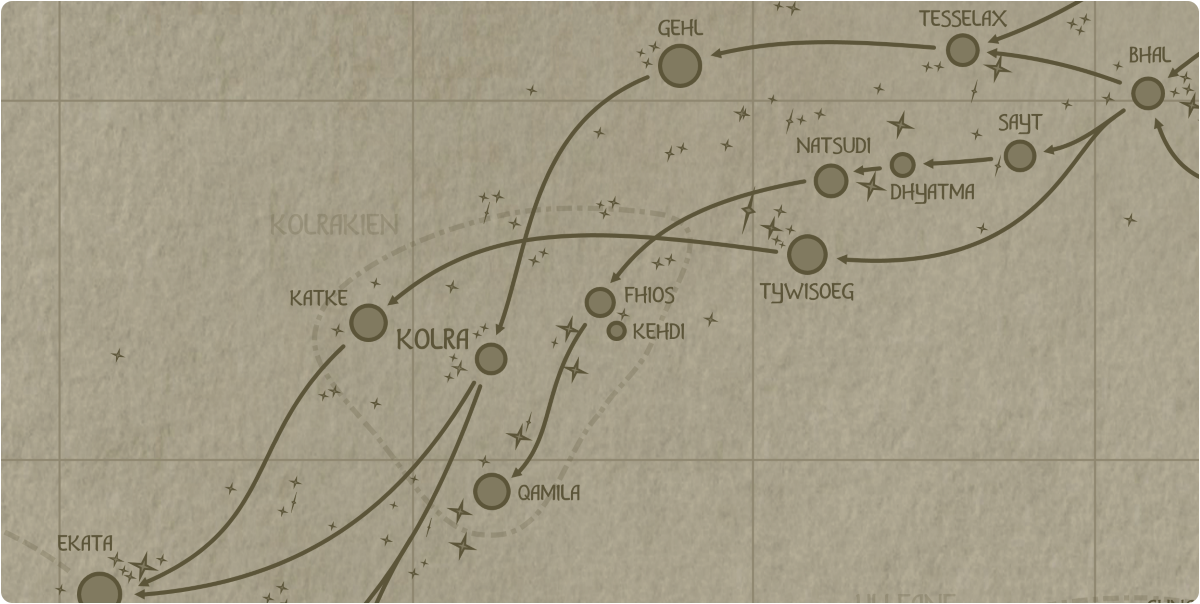 A paper map of the region surrounding the Fhios star system A paper map of the region surrounding the Fhios star system
